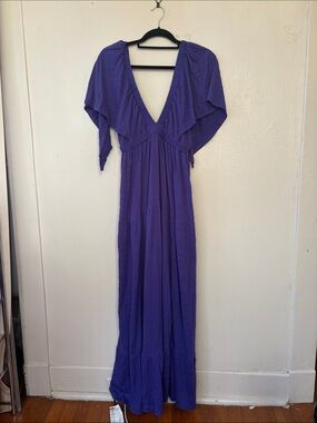 Free People Beach Purple Crinkle V‑Neck Maxi Dress